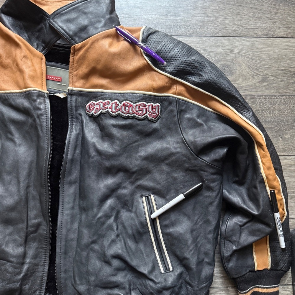 Extasy James & John Leather Bomber Jacket 4XL Tiger‎ Eagle Embroidered RARE Vtg - Picture 8 of 16